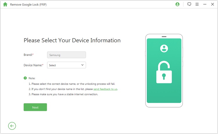 select your device name to unlock oppo frp lock