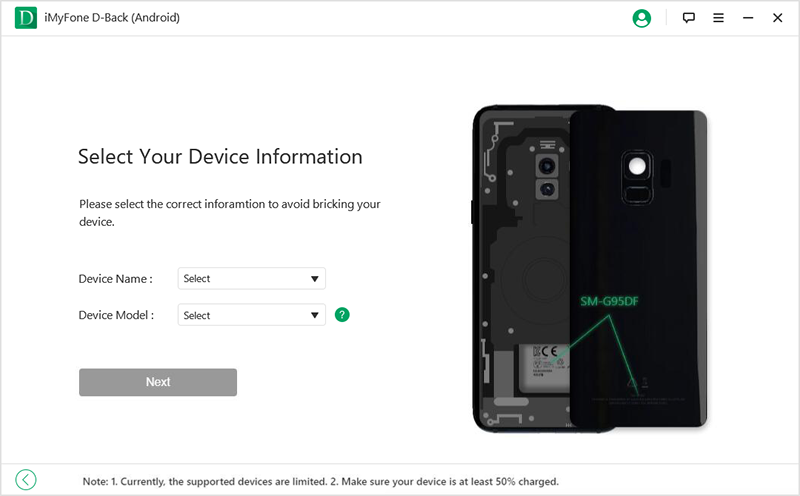 D Back for Android choose device information