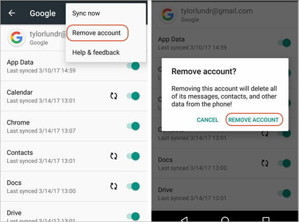 remove google account from phone andriod