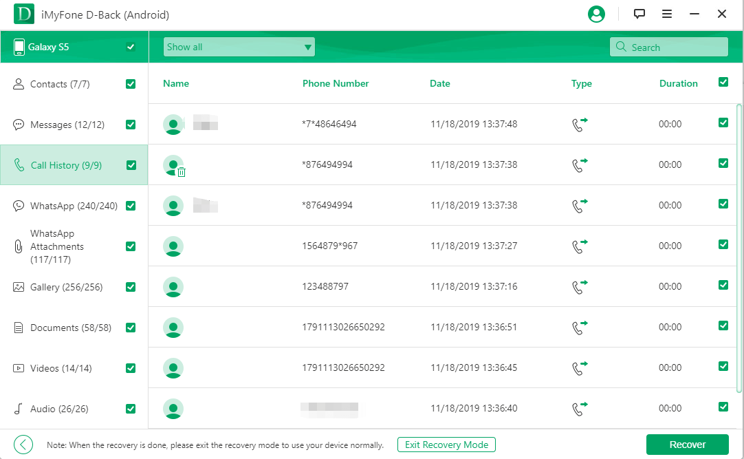 D Back for Android recover deleted phone numbers