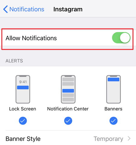 allow notifications ins