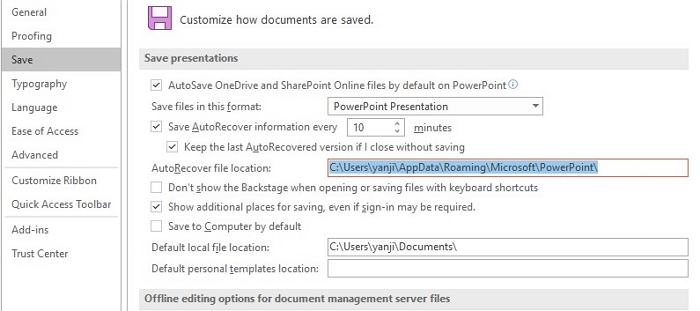 default autorecover powerpoint for mac