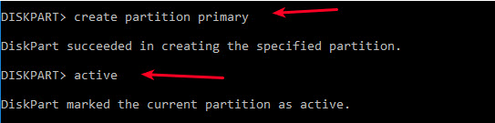 create partition primary active