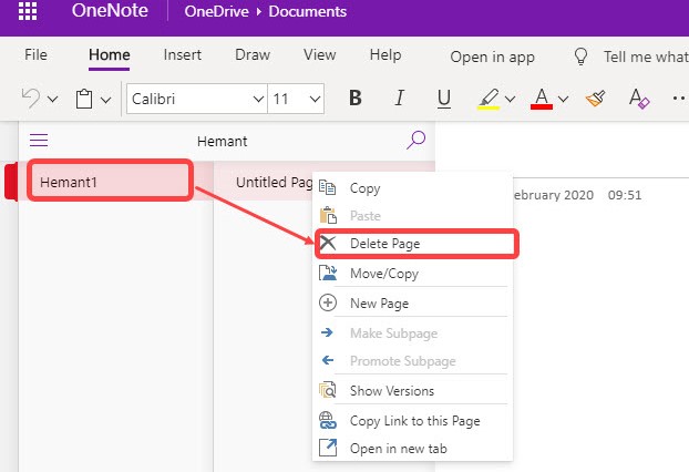 how to delete onenote notebook