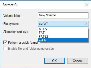 sdxc card exfat format tool