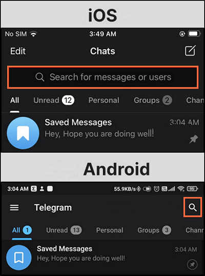 ios and android telegram search
