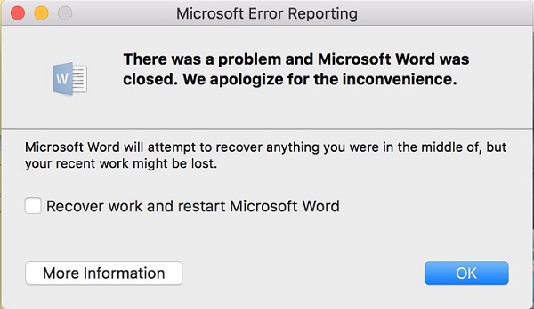 Word crashes on Mac