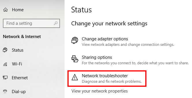 run network troubleshooter