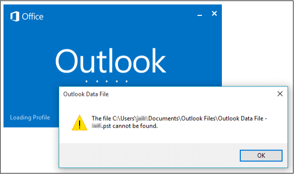 cannot start outlook personal folders .pst cannot be found