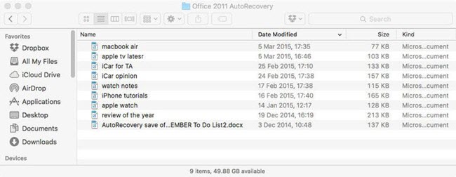 excel autorecover file location mac