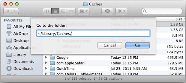 clear cache via Finder