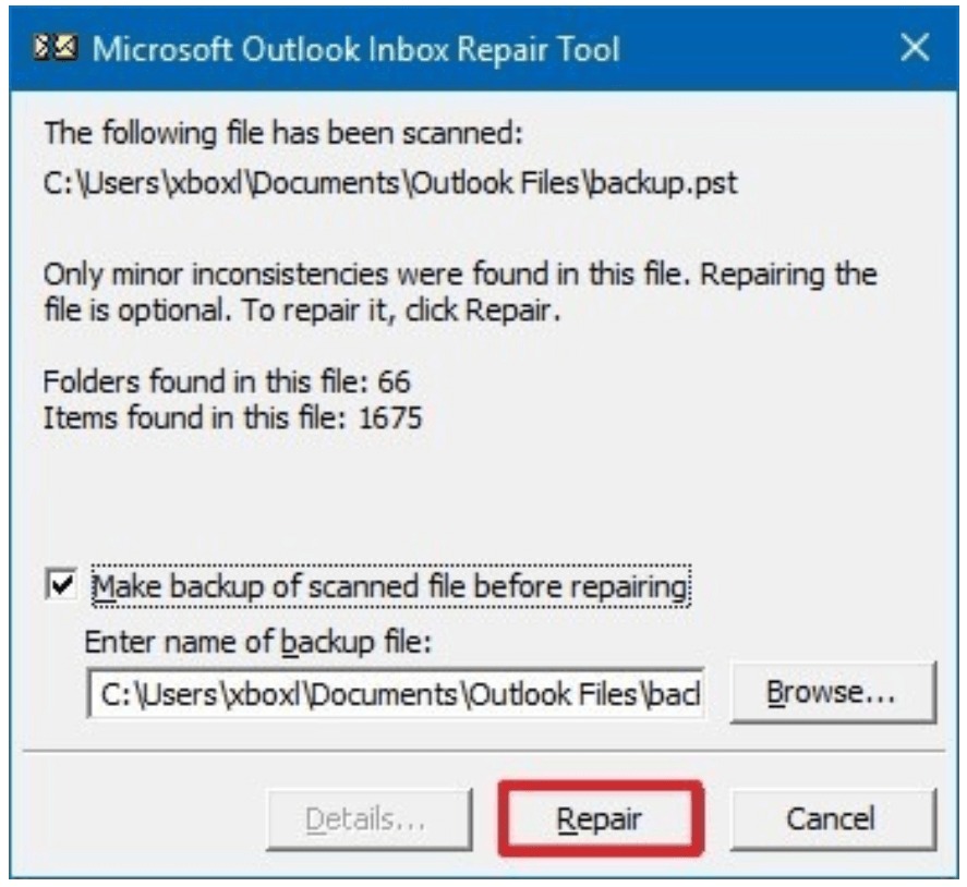 how to run microsoft outlook inbox repair tool