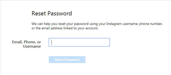 reset instagram password via email