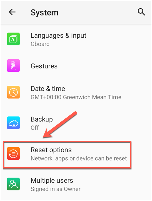 reset network settings android