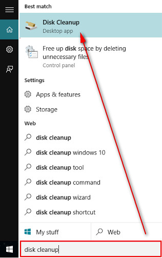 Search diskcleanup in the search bar