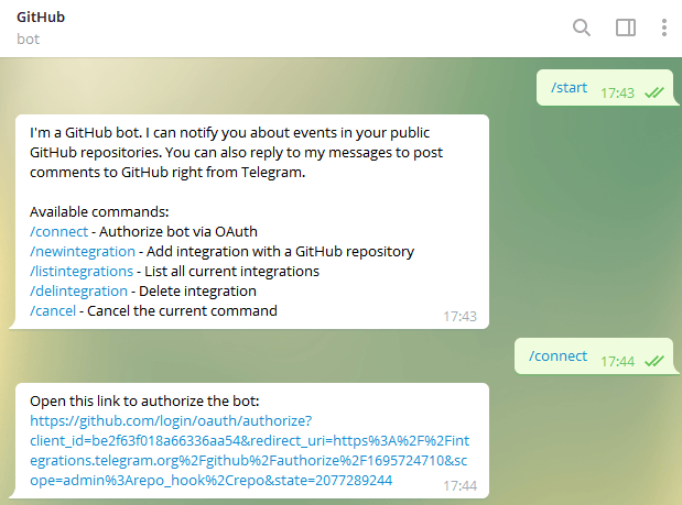 Telegram GitHub Bot tasks