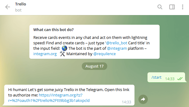 Telegram Trello Bot tasks