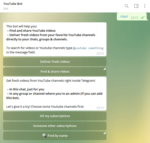 Telegram YouTube Bot tasks