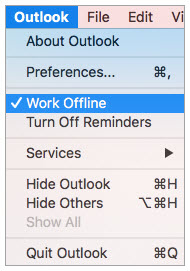 outlook 2016 working offline