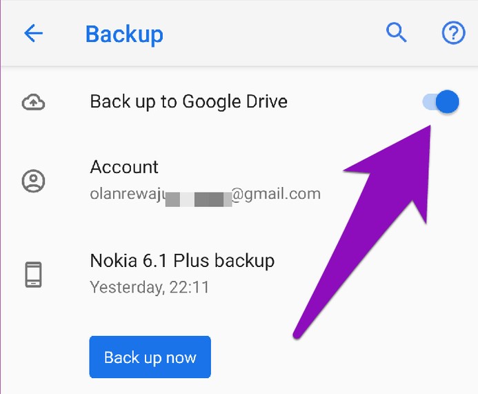 turn on google drive backup