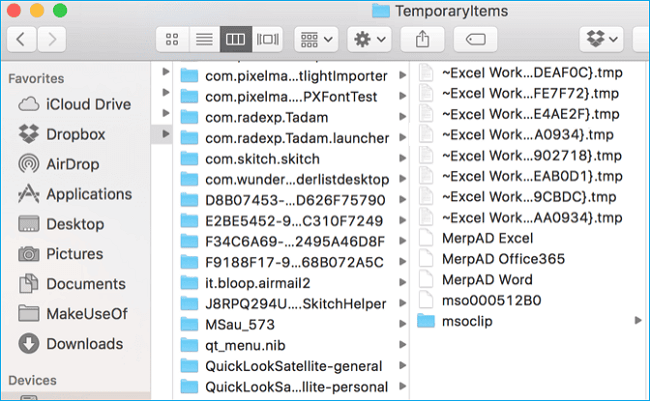 location of temp items for outlook on a mac