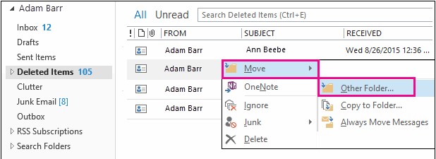 retrieve a deleted task in outlook