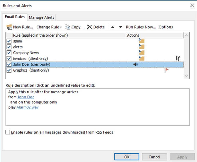 remove unnecessary rules and alerts outlook