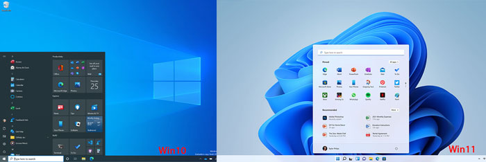 Windows 10 start menu vs Windows 11 start menu
