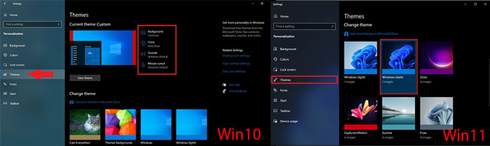 Windows 10 theme vs Windows 11 theme