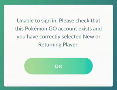 pokemon go account doesnt exist