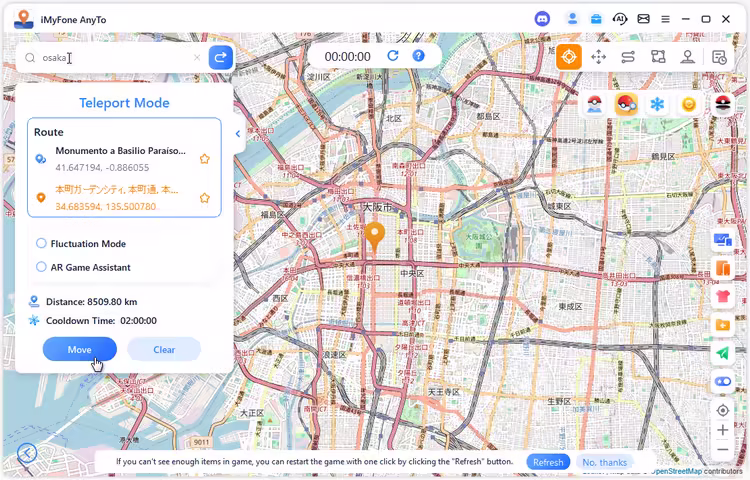 choose a location and click move teleport mode