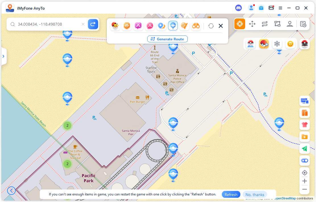 coordinates for santa monica pier pokemon-go
