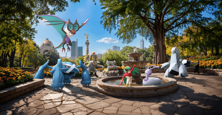 Pokémon GO Wild Area 2026 Mexico City artwork with Pokémon and city landmarks