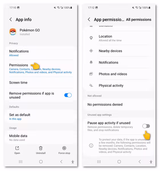 turn off pause app activity if unused