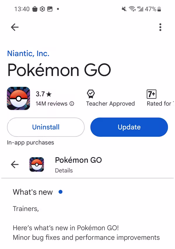 update pokemon go to fix crashing bug