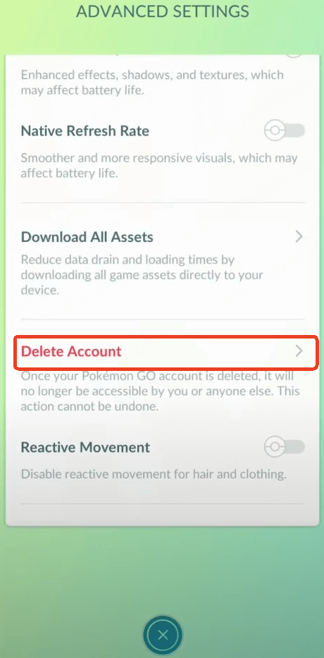 choose delete account