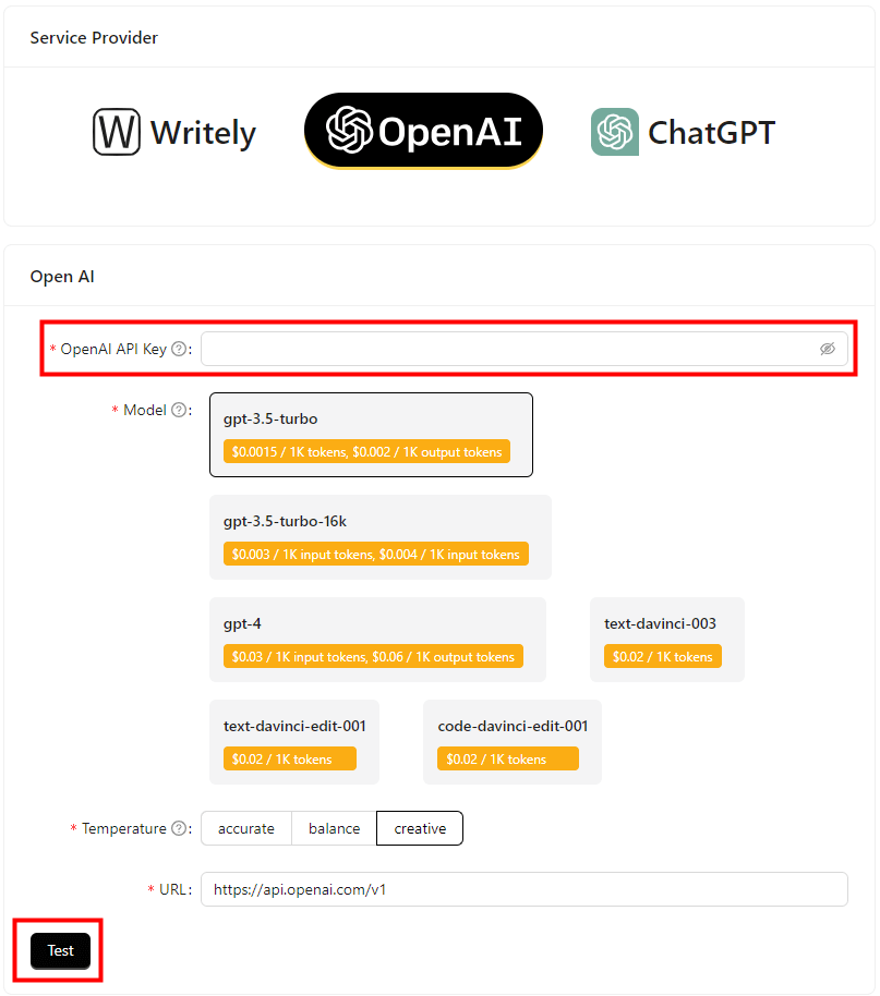 أدخل مفتاح OpenAI API