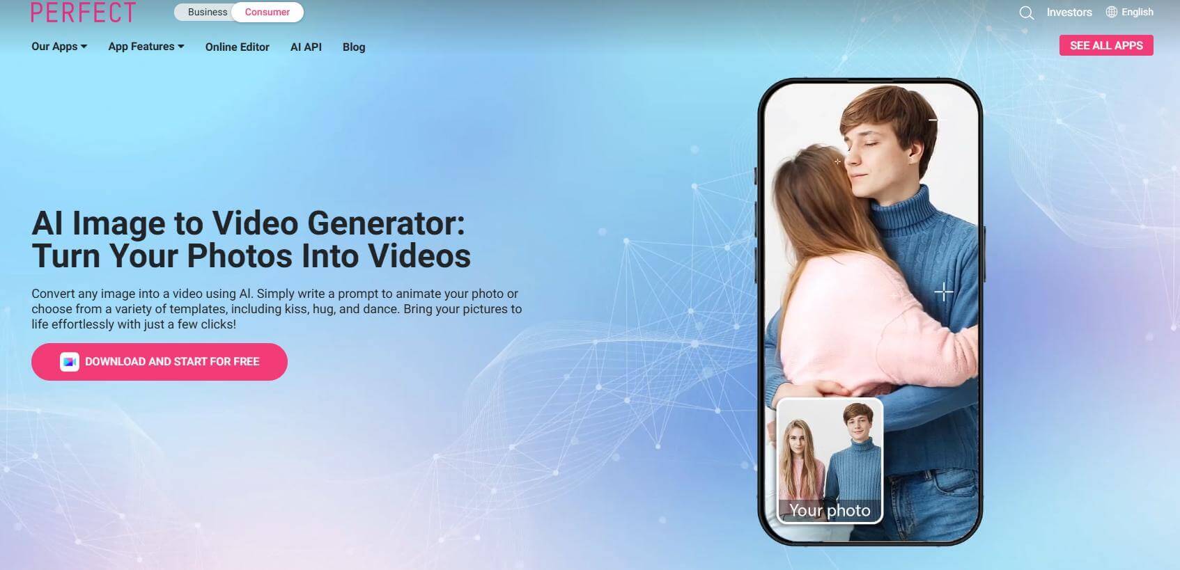 YouCam Video لإنشاء فيديو قبلة بالذكاء الاصطناعي