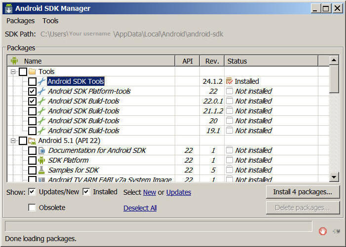 تثبيت أداة Android SDK