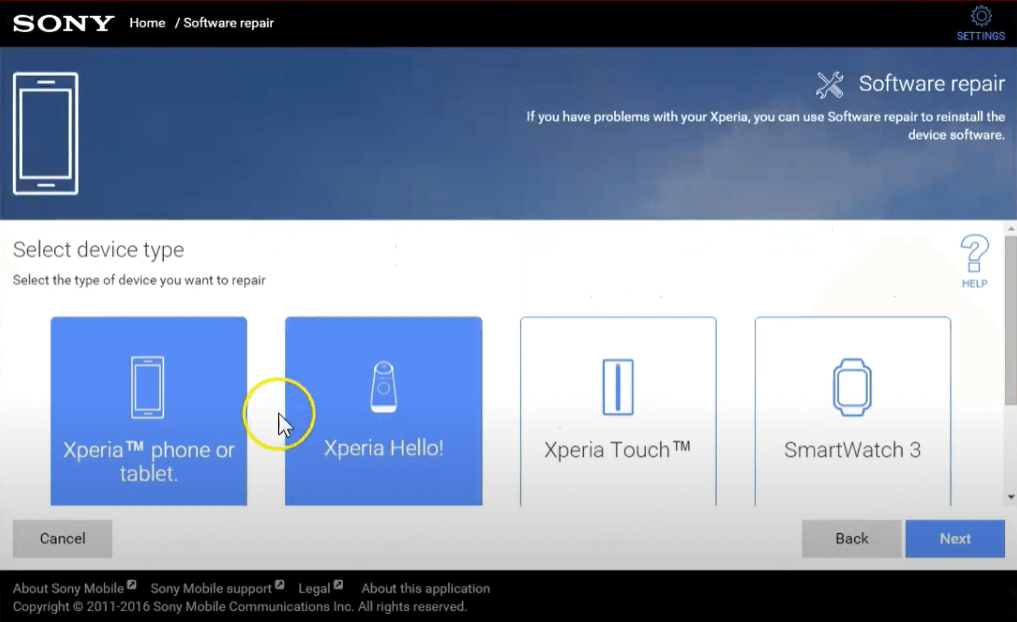 اختر تطبيق Xperia Companion لإعادة ضبط هاتف سوني