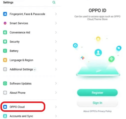 تسجيل الدخول إلى Oppo cloud