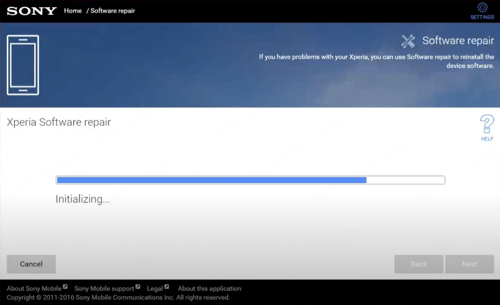 ابدأ التهيئة على تطبيق Xperia Companion