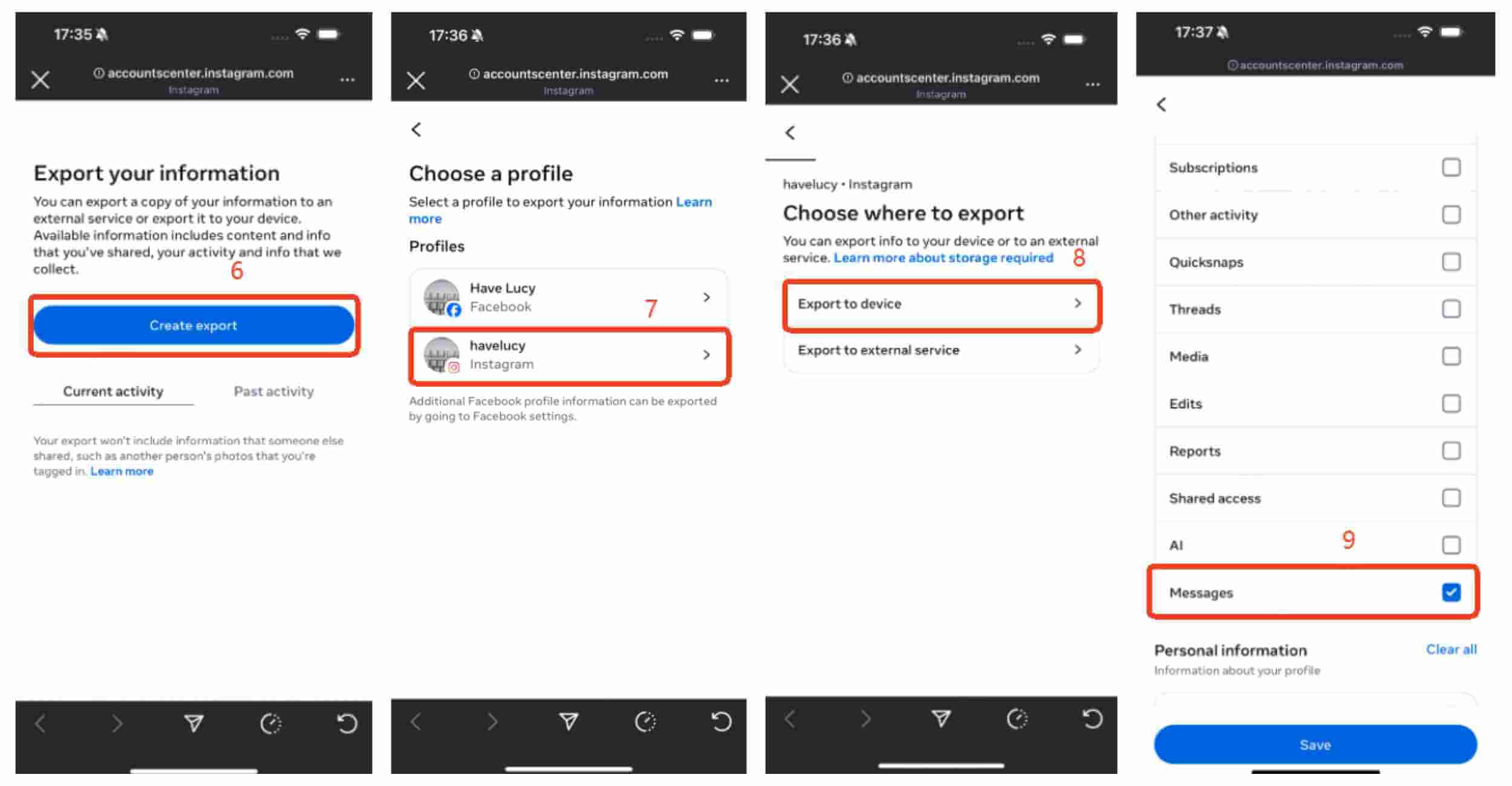6-9 خطوات لاستعادة بيانات ins