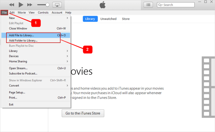 iTunes إضافة الملف إلى الكمتبة