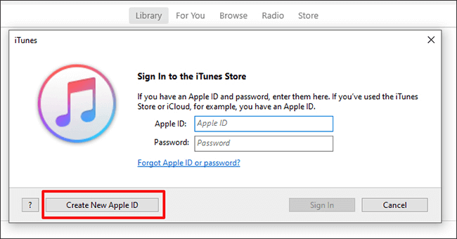 إنشاء Apple ID على جهاز iTunes