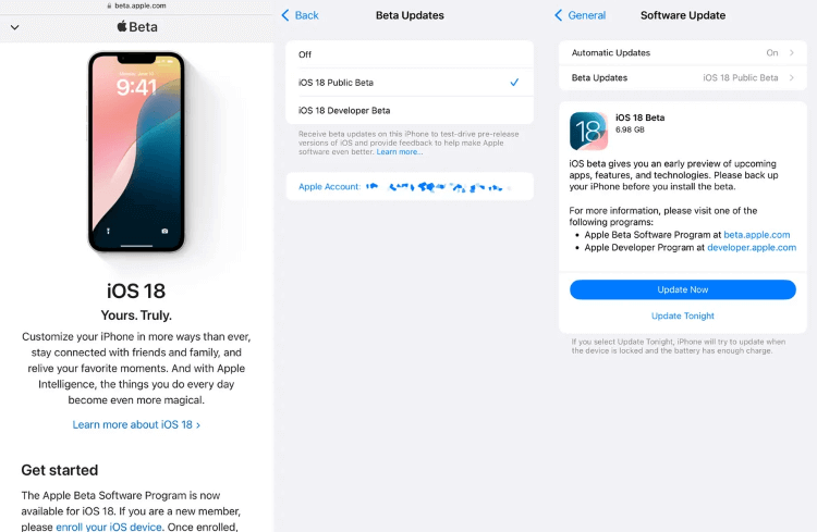 تنزيل وتثبيت الإصدار التجريبي العام لنظام iOS 18
