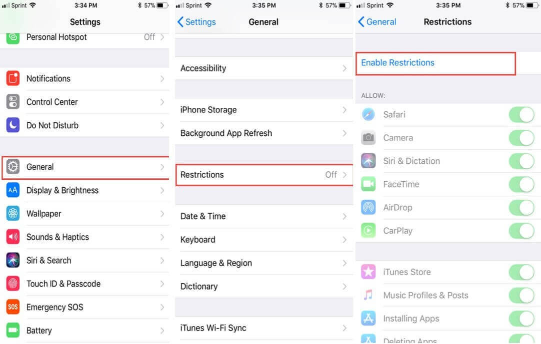 iOS إعدادات تفعيل القيود على الايفون