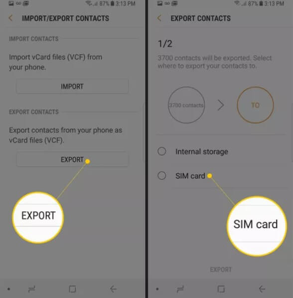 استيراد جهات الاتصال إلى iphone باستخدام بطاقة SIM