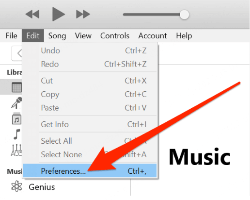 حدد تفضيلات iTunes