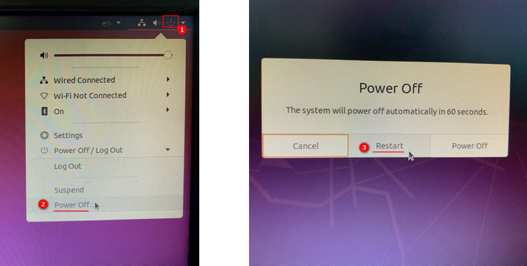 اخرج من Ubuntu وأعد تشغيل الكمبيوتر